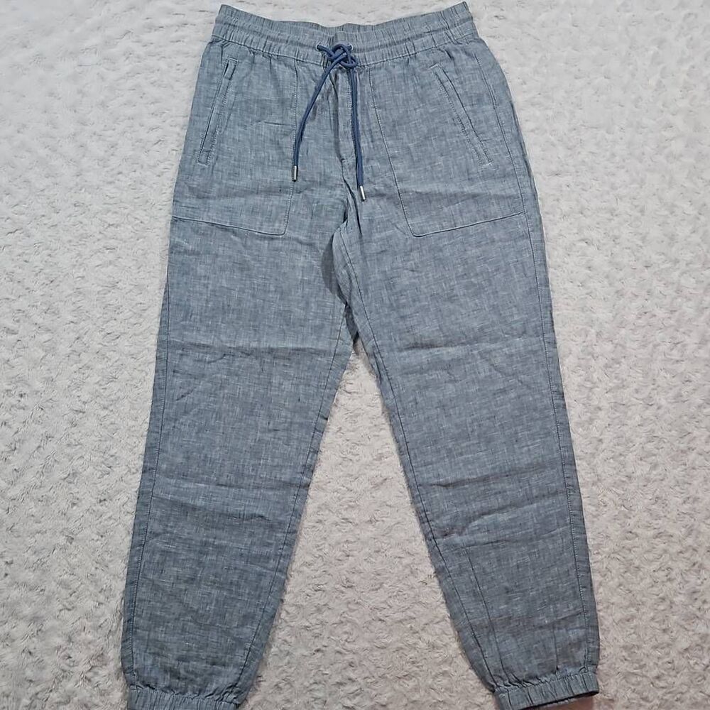 NWOT Athleta Retreat Linen Jogger Chambray Blue Womens Size 6 Drawstring Waist